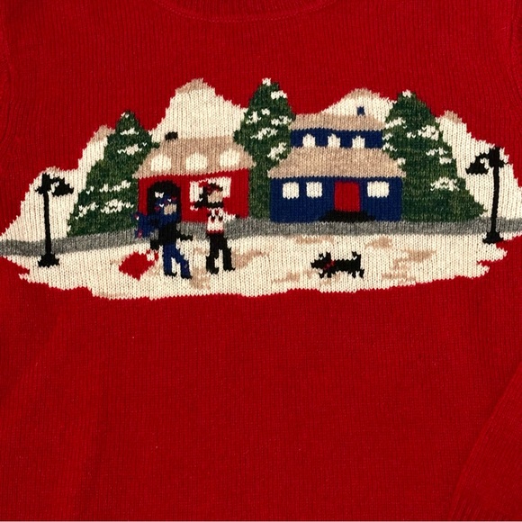 Charter Club Red Holiday Funnel Neck Sweater with Winter Scene Lambs Wool Winter - Picture 3 of 8